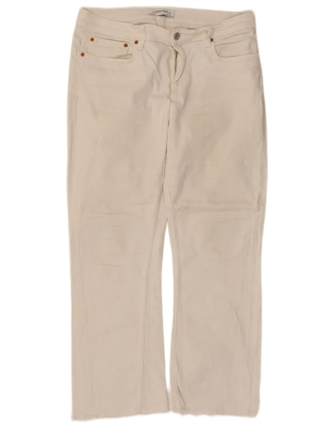 ZARA Damen-Cropped-Jeans EU 40 Medium W30 L25 Weiße Baumwolle