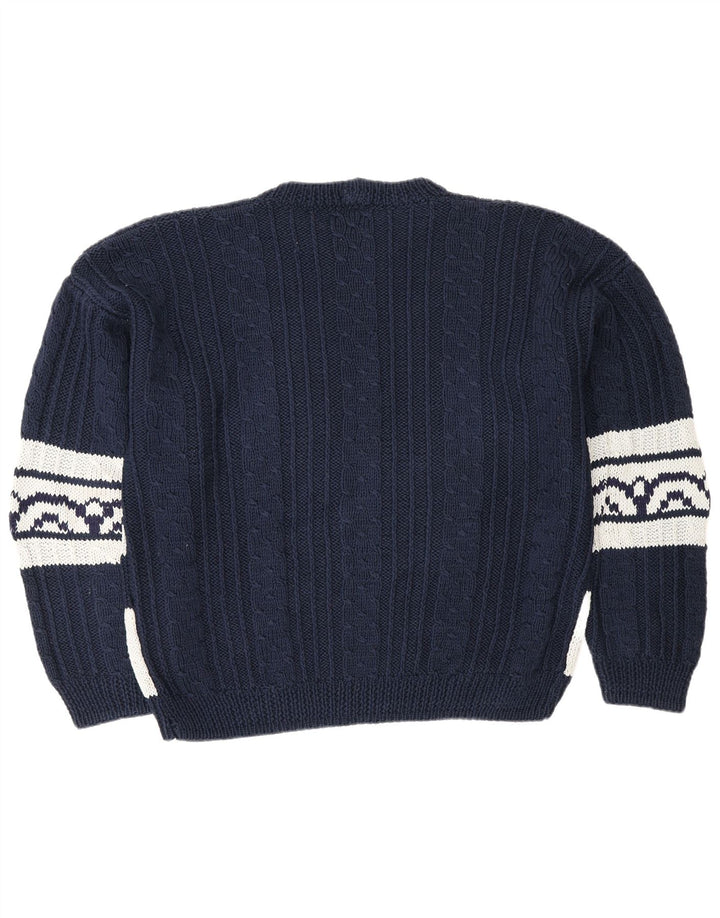 Vintage Herren Pullover mit Rundhalsausschnitt, groß, Marineblau, Fair Isle