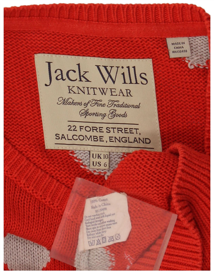 JACK WILLS Damen-Pullover mit U-Boot-Ausschnitt, Gr. 10, klein, rot gepunktet