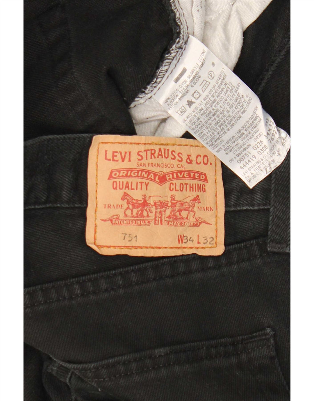 Levi's Herren 751 Straight Jeans W34 L32 Schwarze Baumwolle