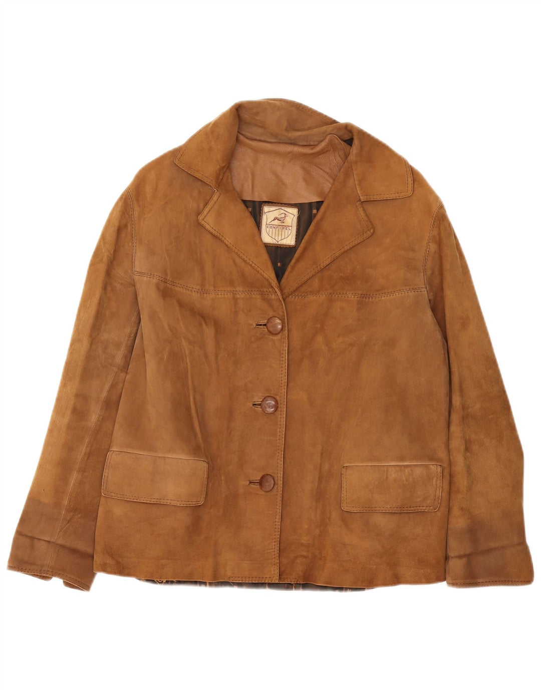 VINTAGE Damen 3-Knopf-Wildleder-Blazerjacke UK 16 Large Braun