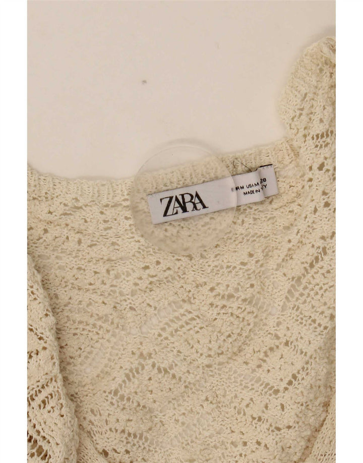 Zara Damen-Pulloverkleid mit 3/4-Ärmeln, UK 12, Mittelweiß, Polyester