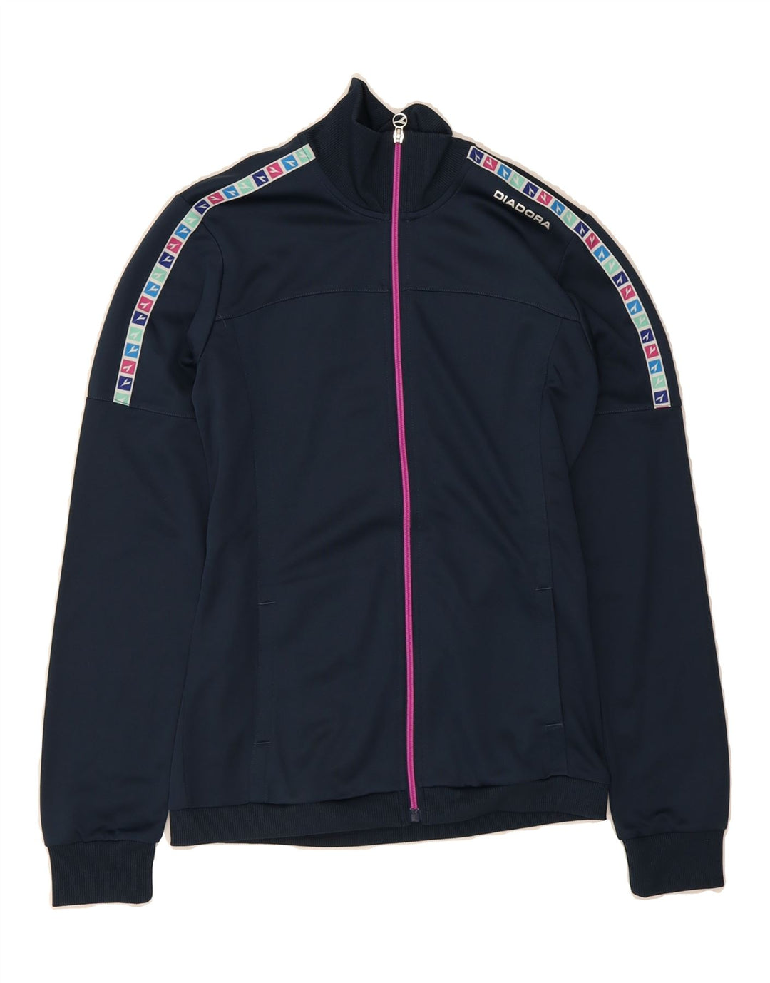 DIADORA Mens Graphic Tracksuit Top Jacket Small Navy Blue Colourblock Vintage Diadora and Second-Hand Diadora from Messina Hembry 