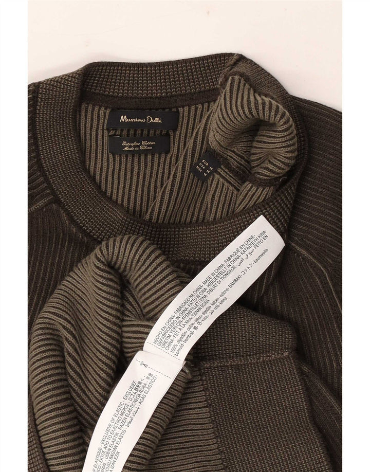Massimo Dutti Herren-Pullover mit Rundhalsausschnitt, mittelbraune Baumwolle