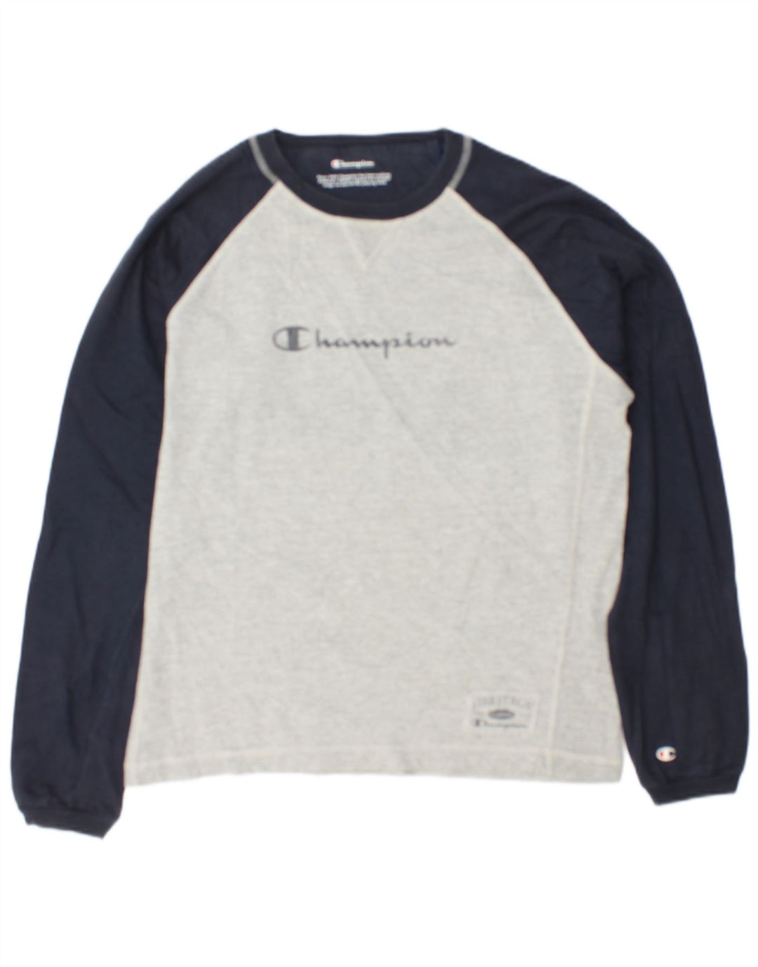 Champion Herren-Grafikoberteil mit langen Ärmeln, mittelgraue Colourblock-Baumwolle