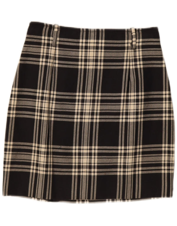 Vintage Damen Minirock IT 42 Medium W28 Schwarz karierte Wolle