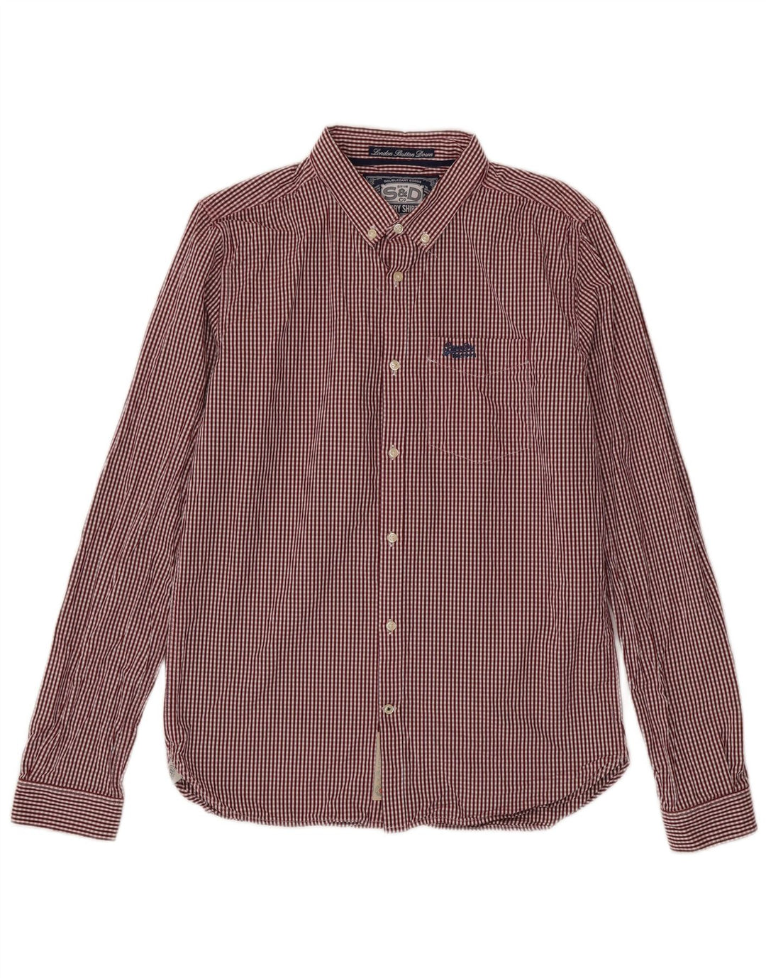 Superdry Herren-Hemd aus Baumwolle, groß, rotes Gingham-Muster