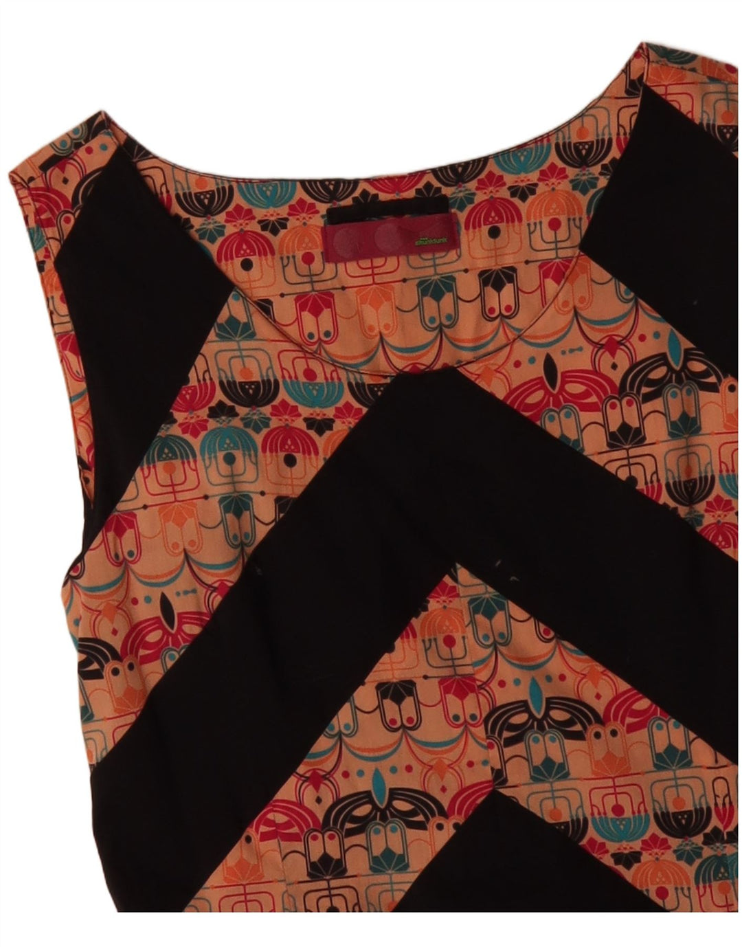 SKUNKFUNK Damen Ärmelloses Etuikleid UK 12 Mittelorange Chevron-Baumwolle