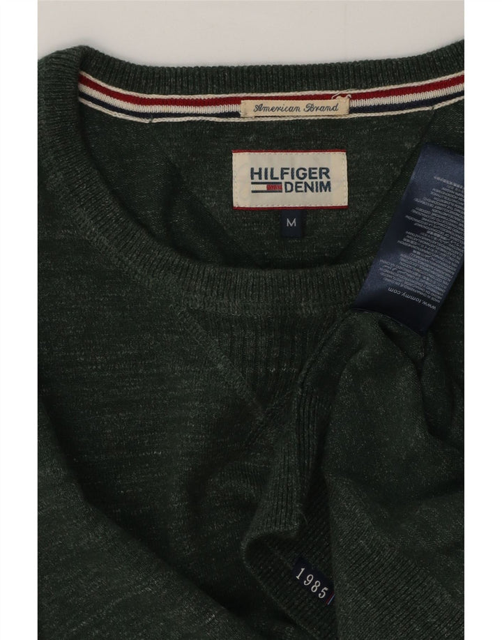 Tommy Hilfiger Herren-Pullover mit Rundhalsausschnitt, mittelgrün gefleckte Baumwolle