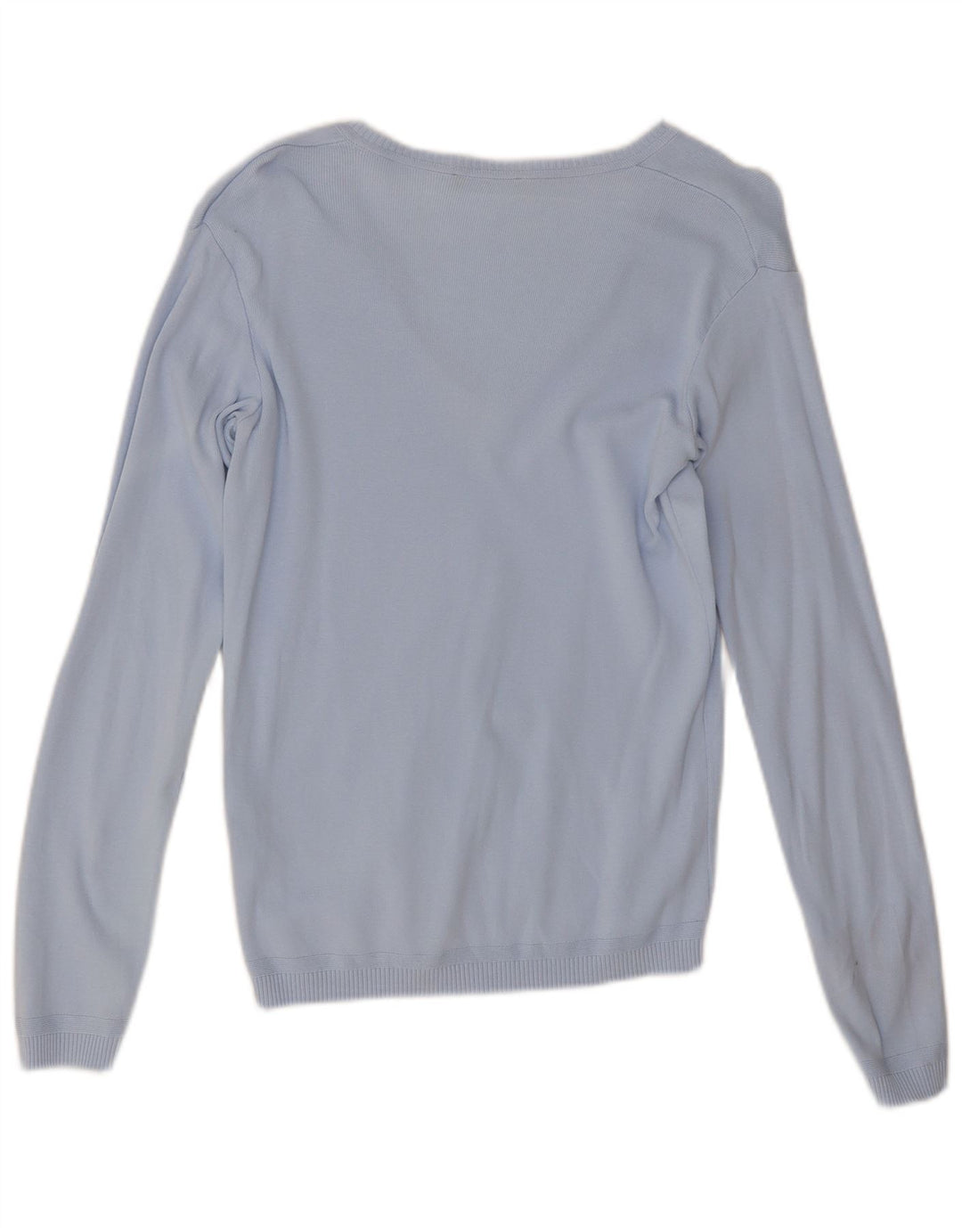 Benetton Damen-Pullover mit V-Ausschnitt, UK 12, mittelblaue Baumwolle