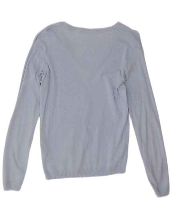 Benetton Damen-Pullover mit V-Ausschnitt, UK 12, mittelblaue Baumwolle