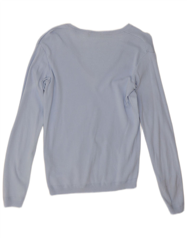 Benetton Damen-Pullover mit V-Ausschnitt, UK 12, mittelblaue Baumwolle