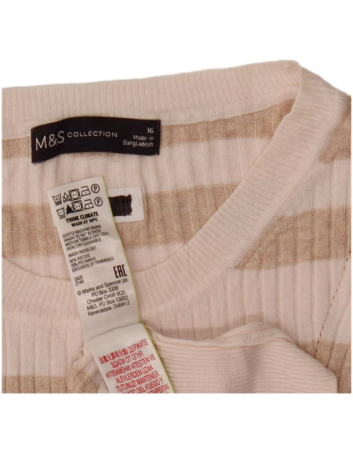 MARKS & SPENCER Damen Crop Crew Neck Pullover Pullover UK 16 Large Beige