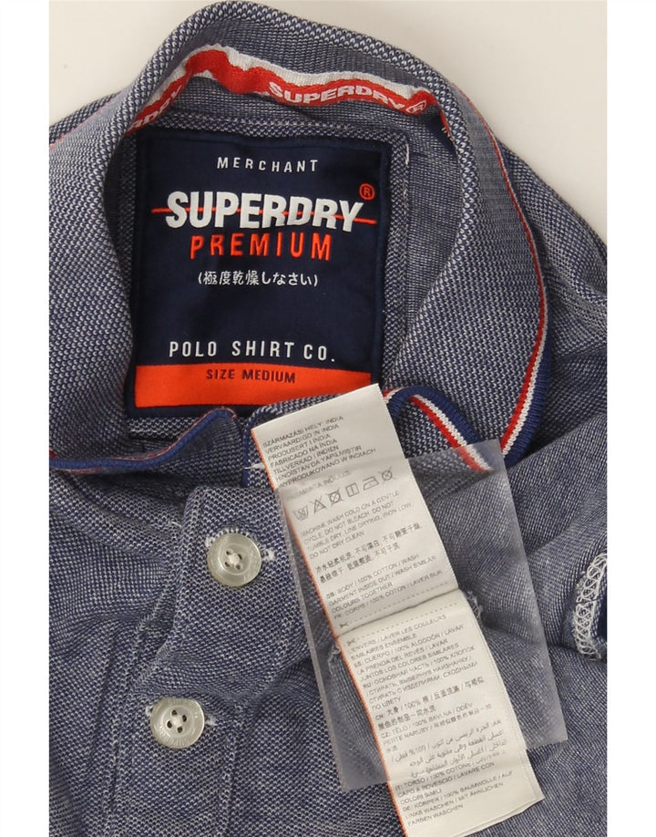Superdry Herren-Poloshirt aus mittelblau gefleckter Baumwolle