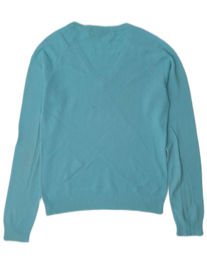 Zara Damen-Pullover mit V-Ausschnitt, UK 12, mittelblaue Baumwolle