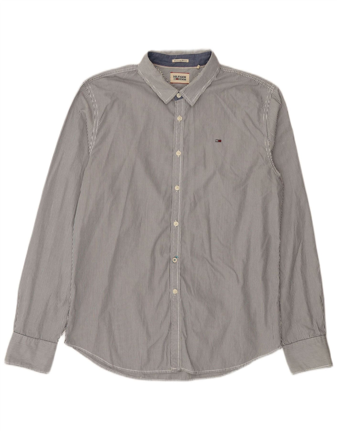 Tommy Hilfiger Herren Slim Fit Hemd aus mittelgrauer Nadelstreifen-Baumwolle