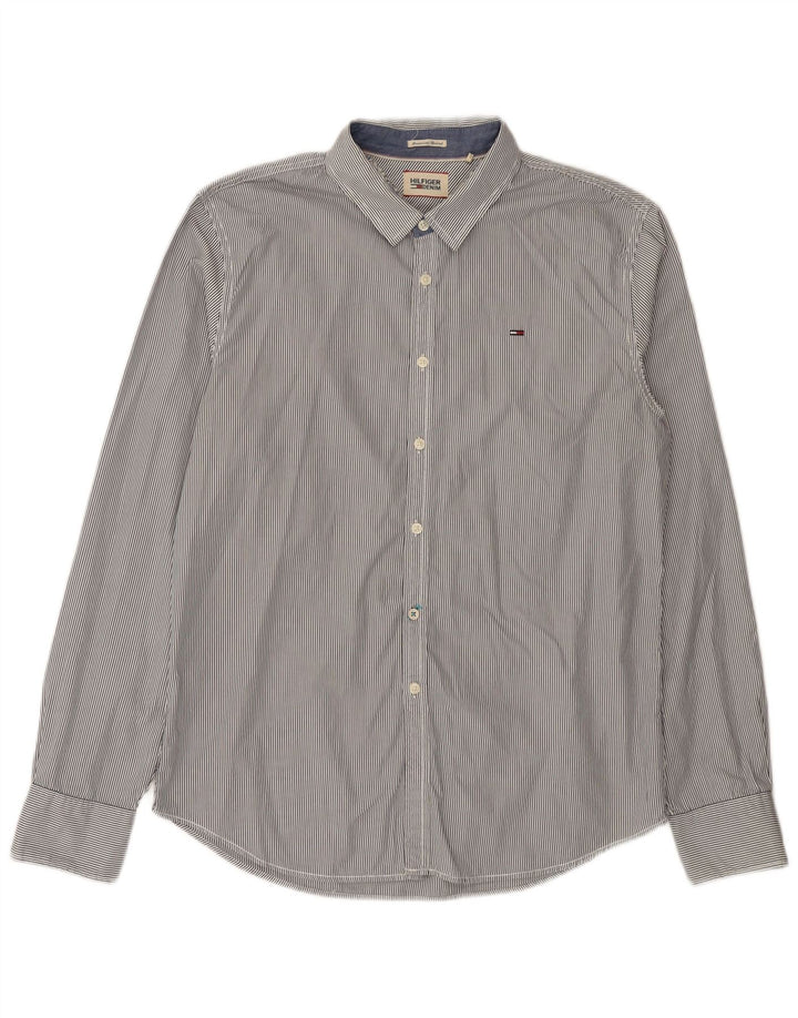 Tommy Hilfiger Herren Slim Fit Hemd aus mittelgrauer Nadelstreifen-Baumwolle