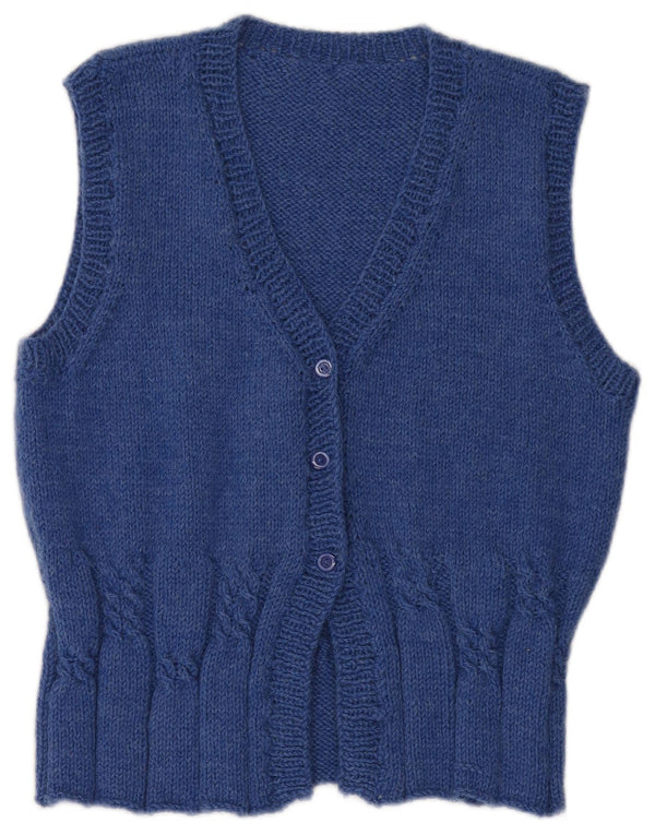 Vintage Damen Ärmelloser Cardigan Pullover UK 14 Mittelblau