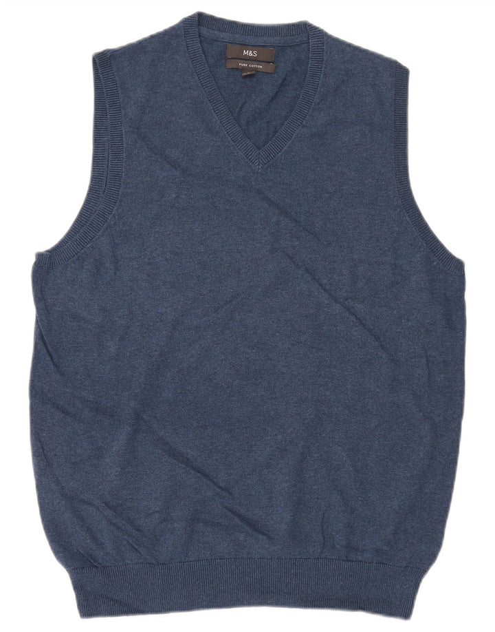 MARKS & SPENCER Herren-Weste-Tanktop aus mittelblauer, marineblauer Baumwolle