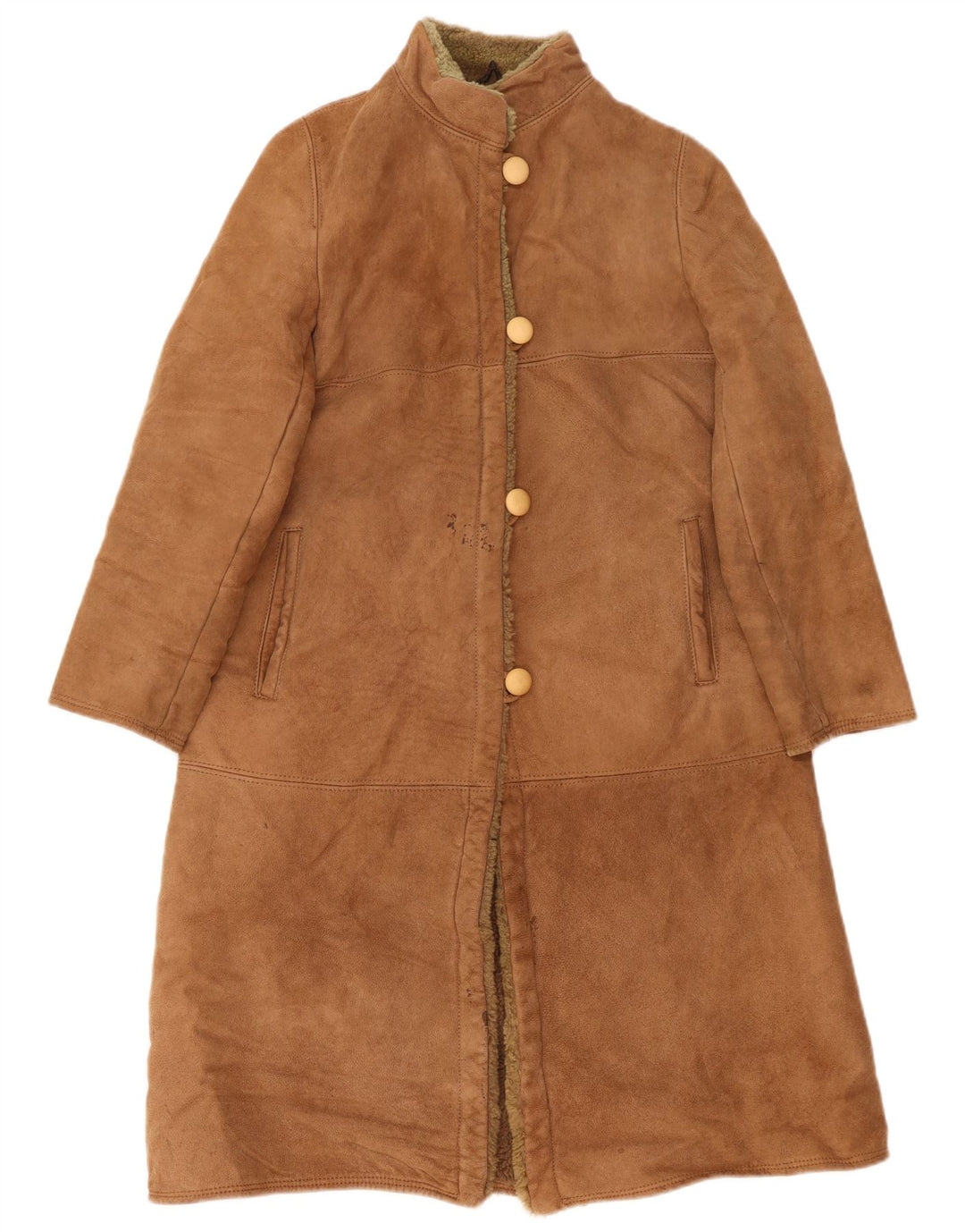 Vintage Damen Shearling Mantel IT 44 Mittelbraunes Leder