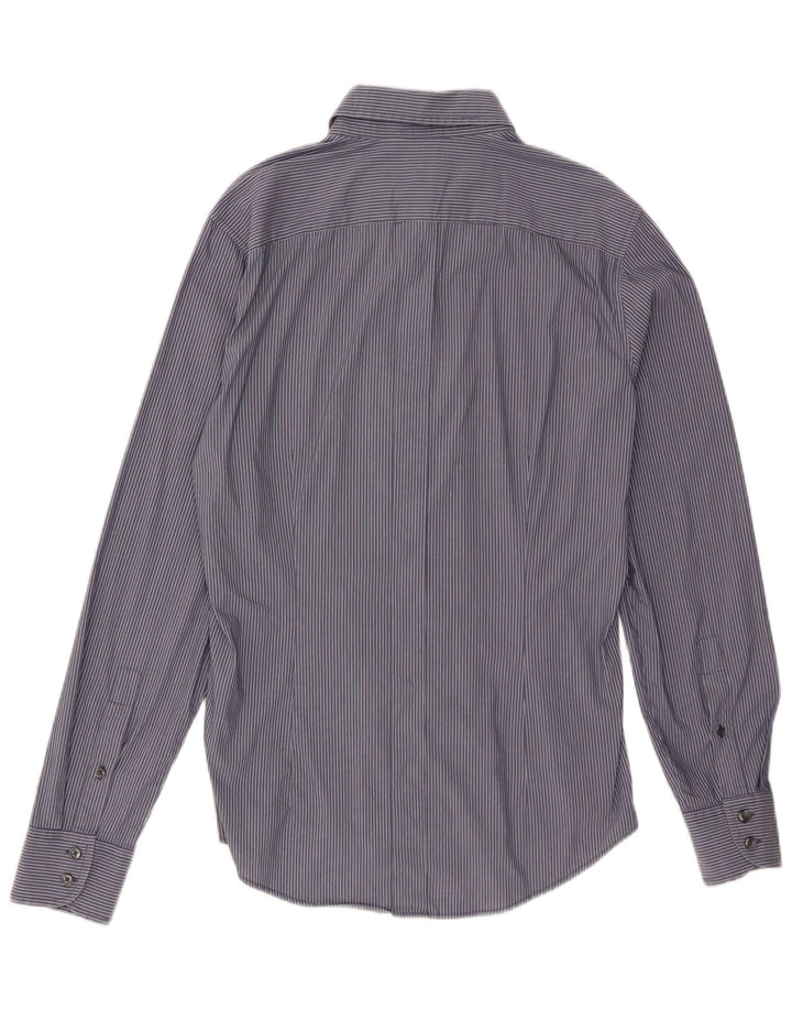 Benetton Herren-Hemd, groß, marineblau, Nadelstreifen-Baumwolle