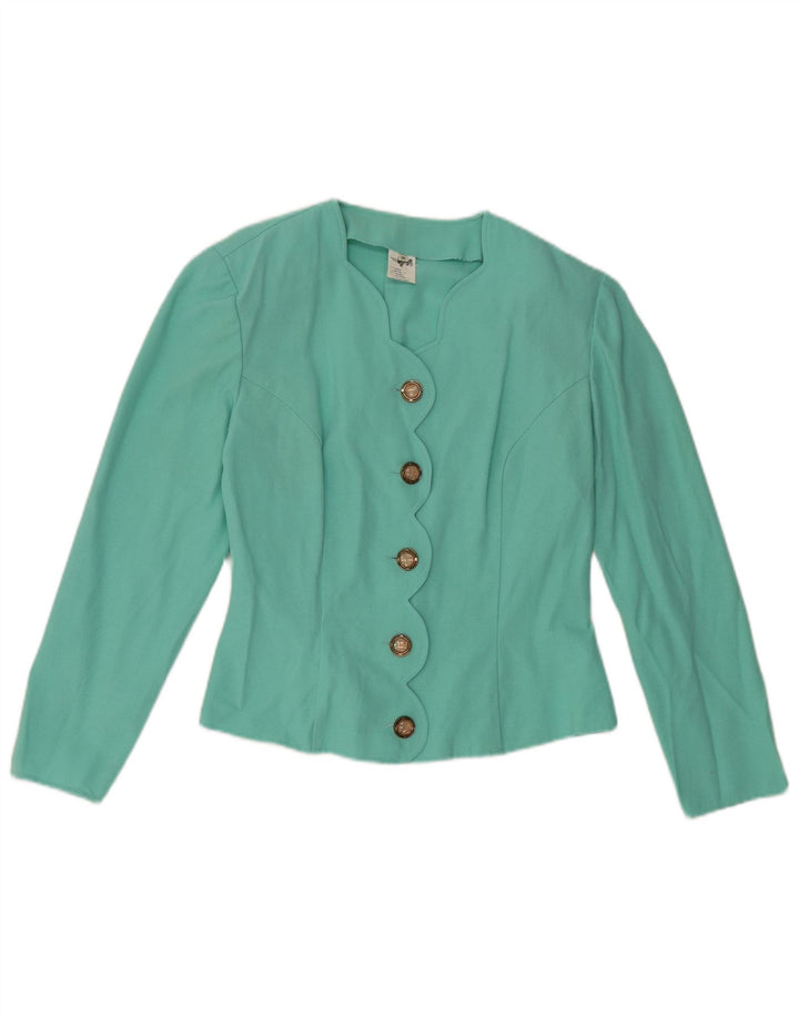VINTAGE Damen 5-Knopf-Blazerjacke EU 38 Mitteltürkis Viskose