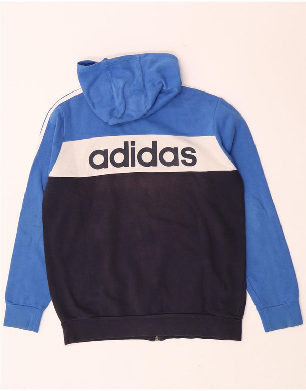 Adidas Jungen Kapuzenpullover mit grafischem Reißverschluss, 13–14 Jahre, blaue Farbblock-Baumwolle