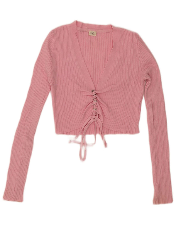 Urban Outfitters Damen Crop Cardigan Pullover UK 6 XS Rosa Viskose