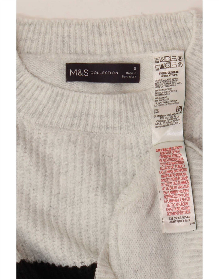 Marks & Spencer Damen-Pullover mit Rundhalsausschnitt, Gr. 10, Größe S, grau gestreift