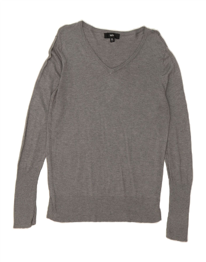 MOSSIMO Womens V-Neck Jumper Sweater UK 18 XL Grey Nylon Vintage Mossimo and Second-Hand Mossimo from Messina Hembry 