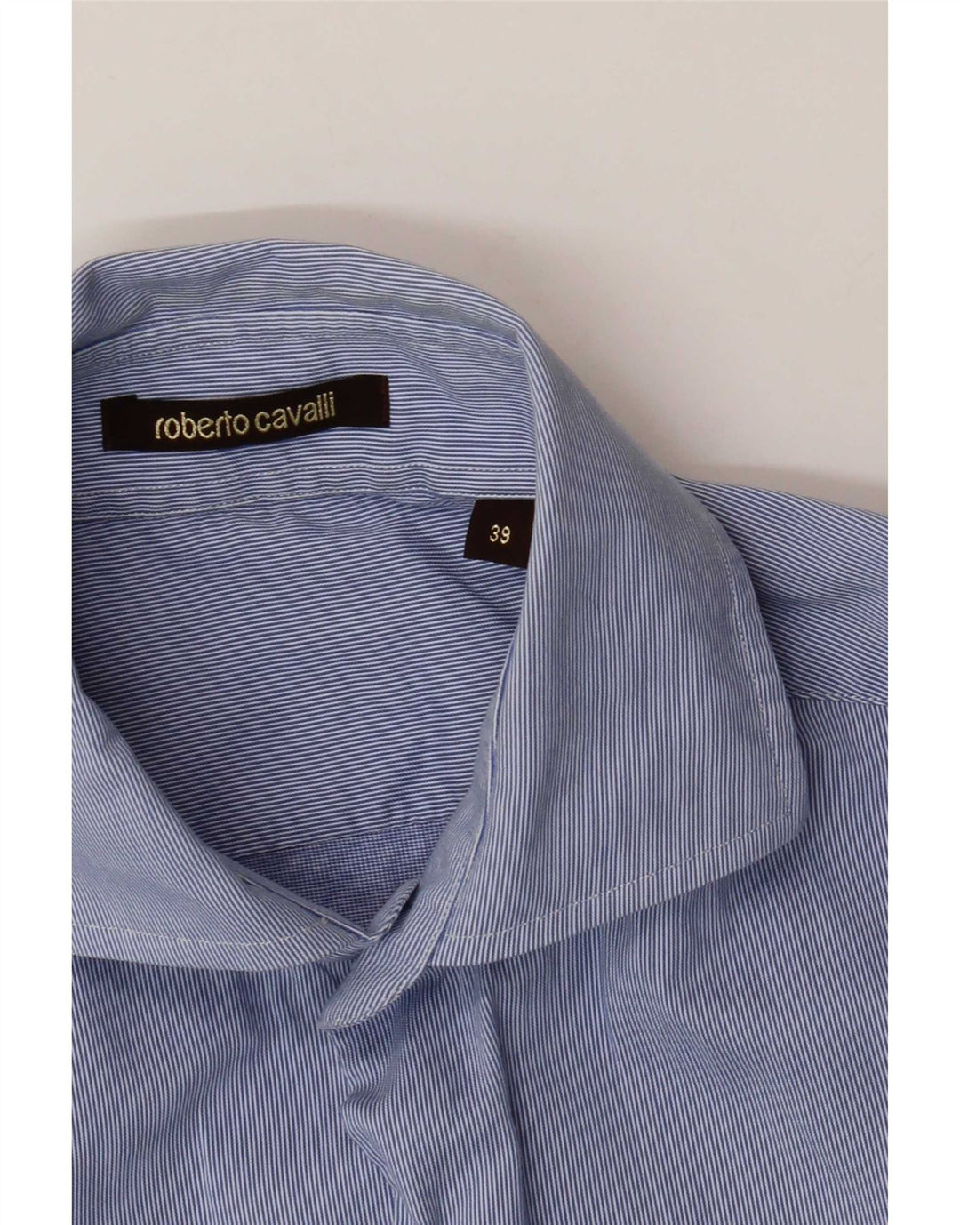 Roberto Cavalli Herrenhemd Größe 39 Mittelblauer Nadelstreifen