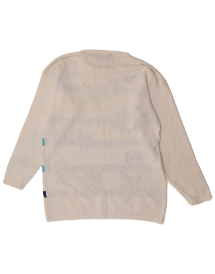 Vintage Herren Pullover mit grafischem Rundhalsausschnitt, EU 40/42, mittelweiß gestreift