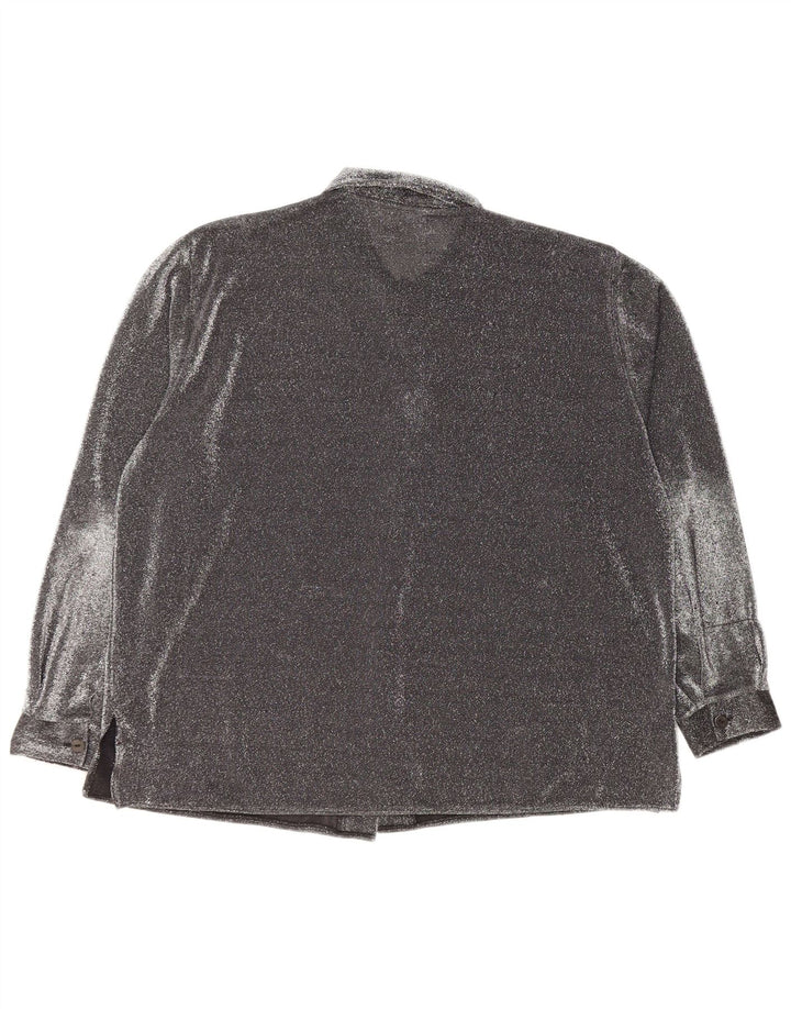 VINTAGE Übergroße Damen-Hemdbluse UK 16 Großes schwarz geflecktes Polyester