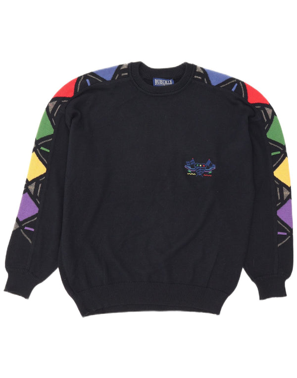 Bueckle Herren-Pullover mit Rundhalsausschnitt, IT 48, mittleres Marineblau, geometrisch