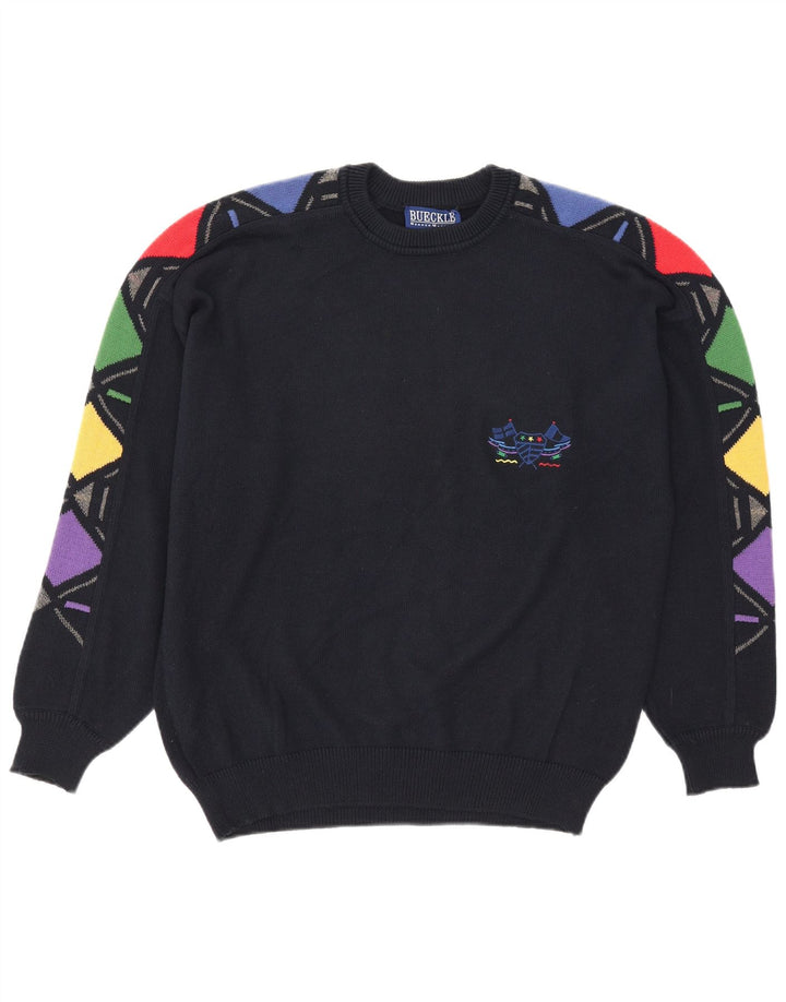 Bueckle Herren-Pullover mit Rundhalsausschnitt, IT 48, mittleres Marineblau, geometrisch