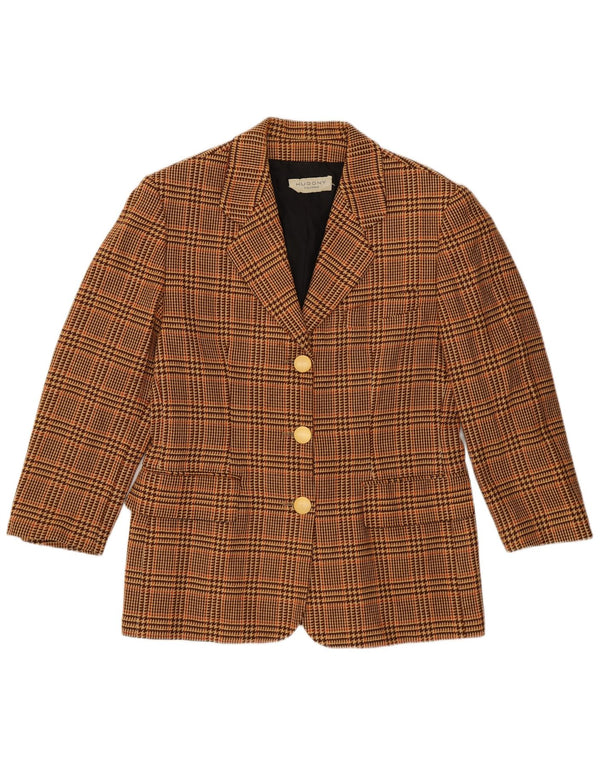Vintage Damen 3/4 Ärmel Blazer Jacke IT 44 Mittelbrauner Hahnentritt