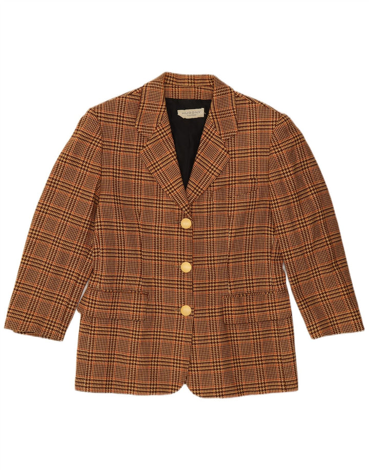 Vintage Damen 3/4 Ärmel Blazer Jacke IT 44 Mittelbrauner Hahnentritt