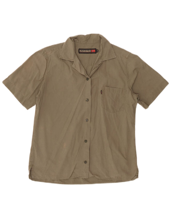 Napapijri Damen Kurzarmhemd UK 12 Medium Khaki Baumwolle