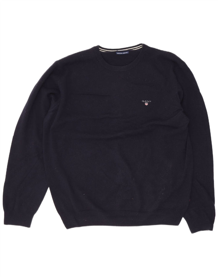 Gant Herren-Pullover mit Rundhalsausschnitt, XL, marineblaue Lammwolle
