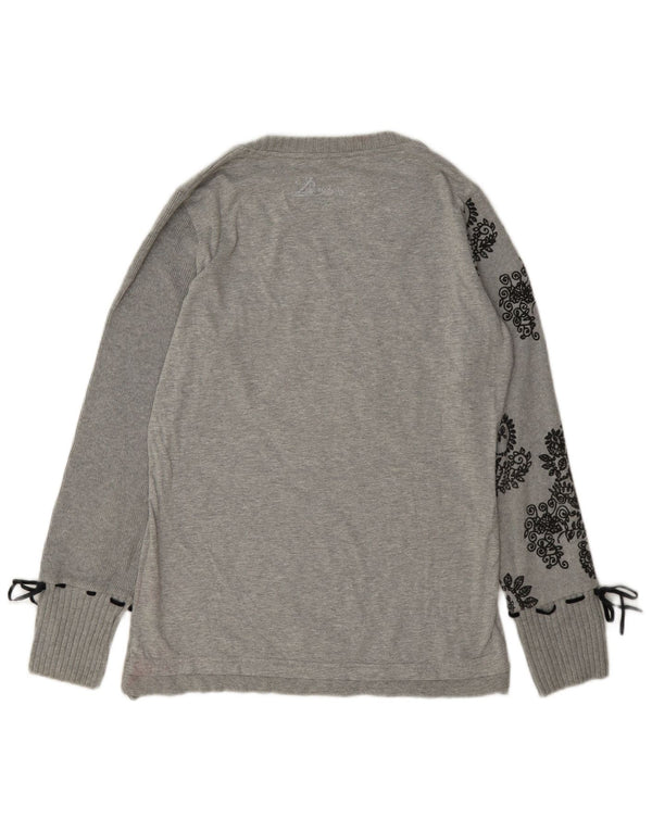 Desigual Womens Graphic Top Langarm UK 14 Große graue Paisley-Baumwolle