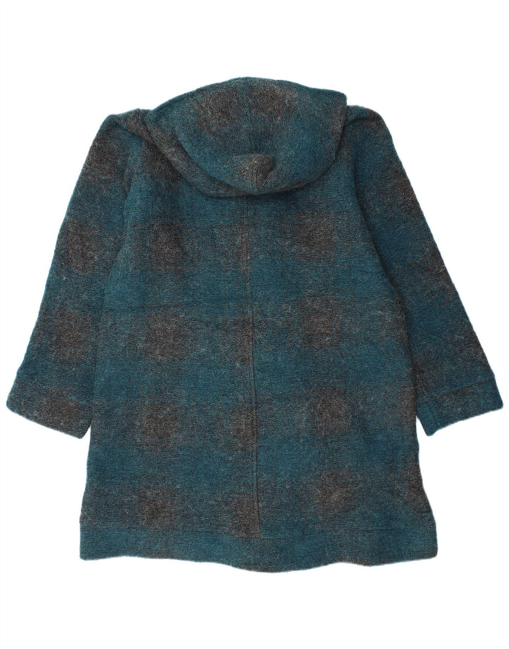Vintage Damen Kapuzen-Dufflecoat UK 16 Großer türkisfarbener Karo