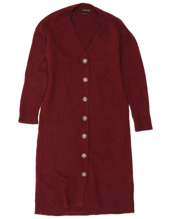 Massimo Dutti Damen Longline-Cardigan-Pullover UK 10 Small Burgunderrote Wolle