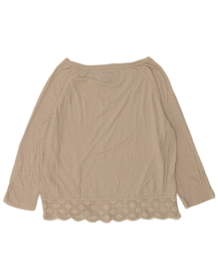 Superdry Damen-Blusenoberteil mit 3/4-Ärmeln, UK-Größe 12, mittelbeige Baumwolle
