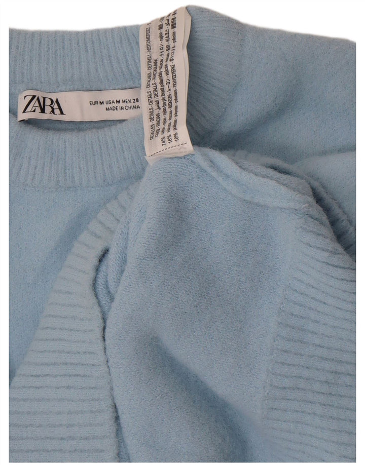 Zara Damen Crop Rundhalspullover Pullover UK 12 Mittelblaues Nylon