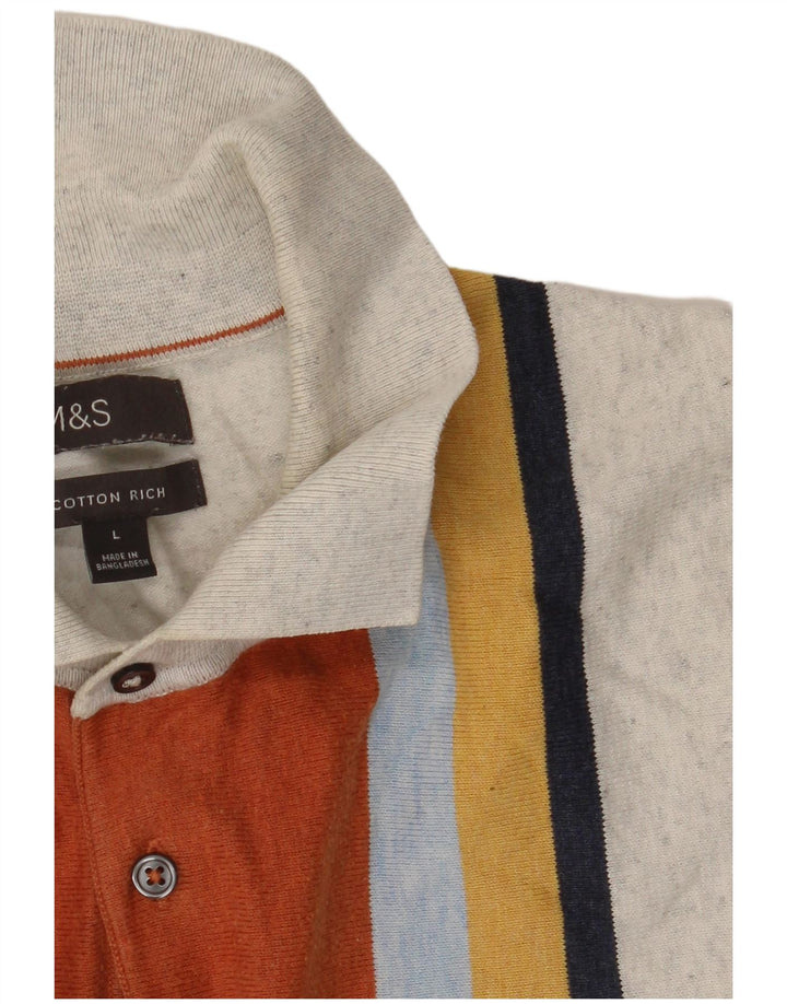 Marks & Spencer Herren-Poloshirt, groß, grau gestreift, Baumwolle