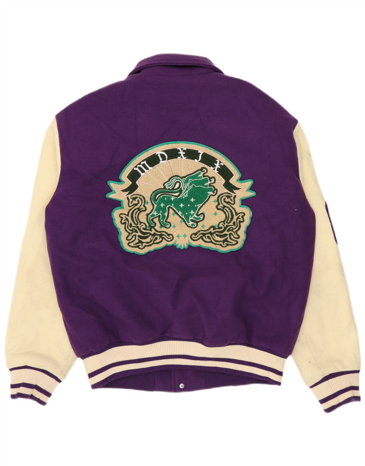 ZARA Herren Graphic Varsity Jacke UK 38 Mittellila Farbblock-Polyester