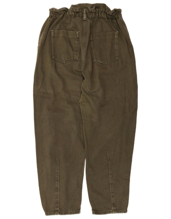 Zara Damen High Waist Crop Tapered Jeans EU 30 Medium W30 L25 Grüne Baumwolle