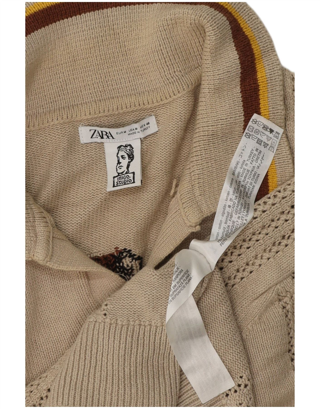 Zara Herren Inigo Studio Graphic Polo Neck Pullover Pullover Mittelbeige