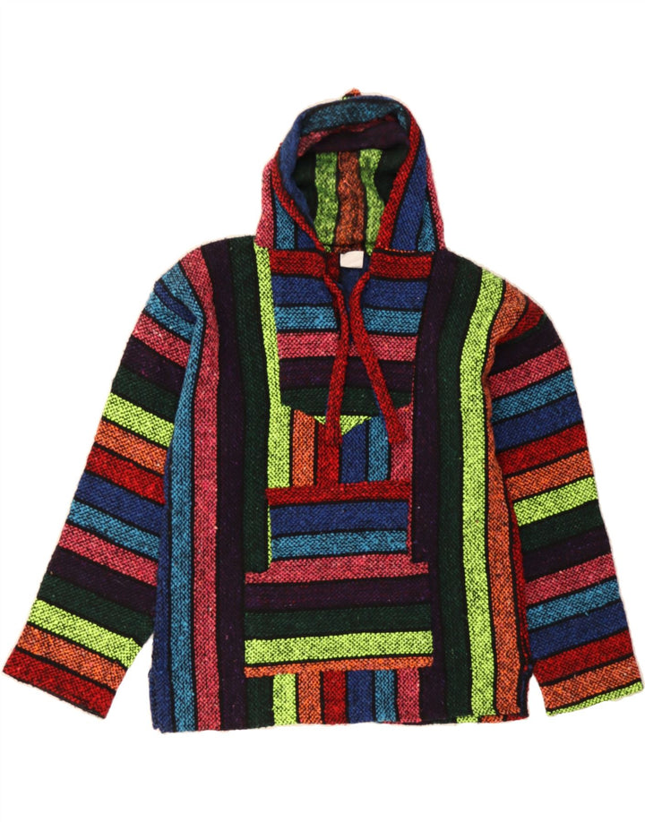 SIESTA Mens Hooded V-Neck Jumper Sweater Medium Multicoloured Striped Vintage Siesta and Second-Hand Siesta from Messina Hembry 