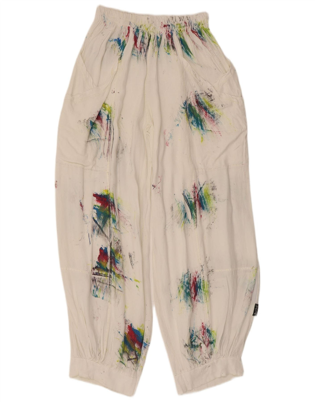 Vintage Damen Haremshose Medium W28 L29 Weiße Batik-Viskose